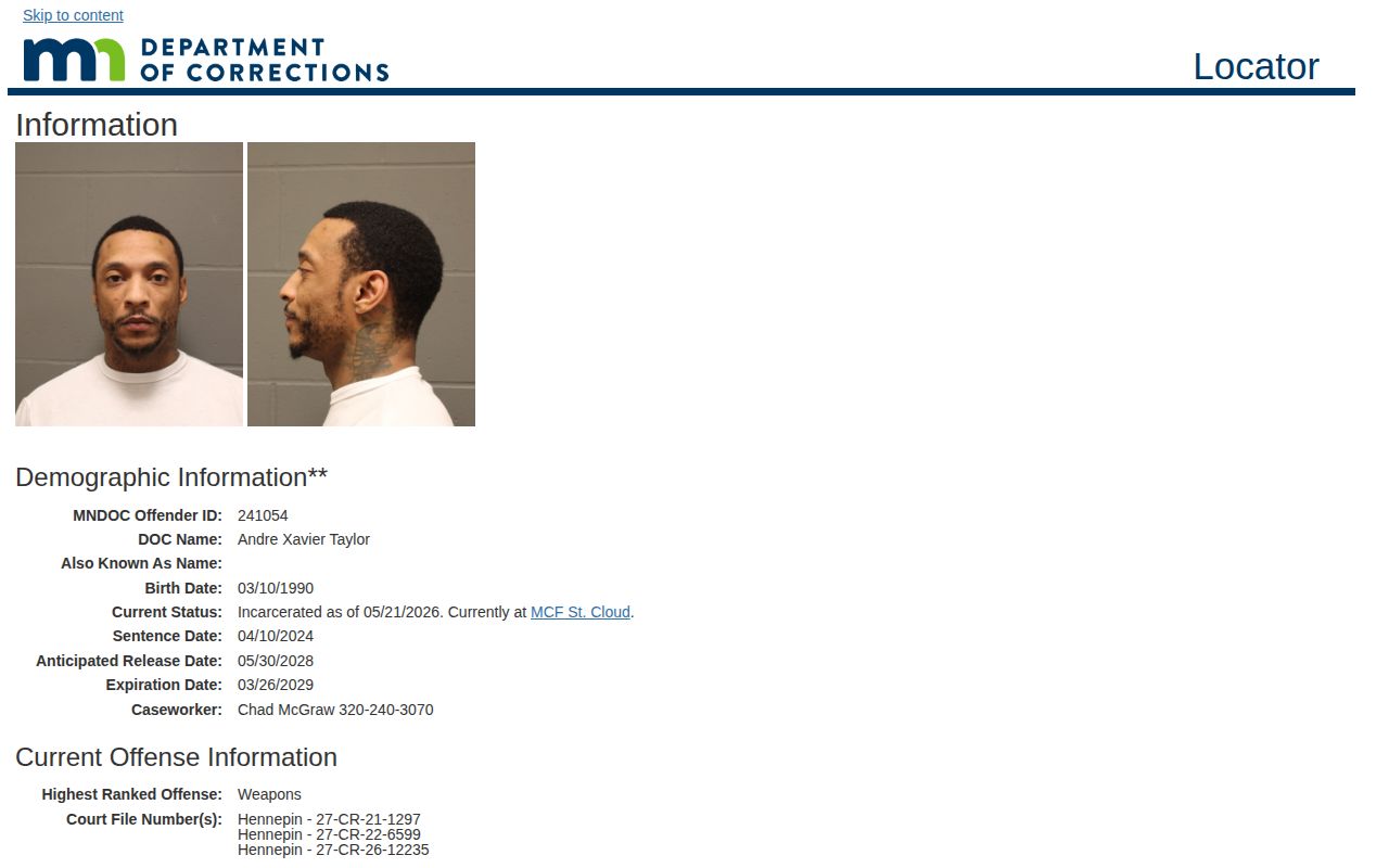 Minnesota DOC Anticipated Release Date field for a Carver County release date lookup